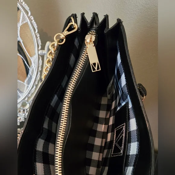 Victoria's Secret Structured Satchel Straw Tote Black Tan Women Crossbody NWOT - Picture 16 of 16